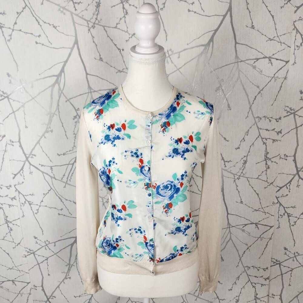 Armand Ventilo Watercolor Floral Satin Front Silk Cotton Cardigan